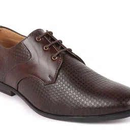 FAUSTO Men Brown Textured Formal Derby Shoes image 2