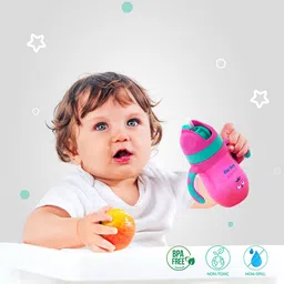 1st Step Infant Pink & Green Printed Baby Sipper With Twin Handles image 4