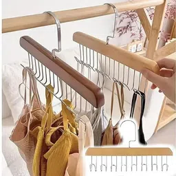onex Premium Hanger for Closet with 8 Hooks, Sturdy Wooden Non-Slip for Wardrobe Wooden Belt Pack of 2 Hangers For Belt image 3