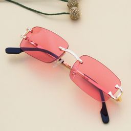 Ted Smith Adult Pink Lens & Gold Rectangle UV Protected Sunglasses CLASIQUE_C5-Pink-picture-14