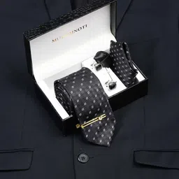 MUTAQINOTI Men Floral Black Silk Necktie Accessory Gift Set-image-97