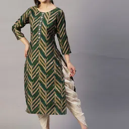 FASHOR Chevron Printed Gotta Patti Bead & Stones Straight Kurta-picture-37