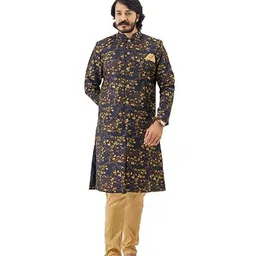 brand boy Indo Western Sherwani Wedding Dress for Men Ethnic Wear - Yellow (Large) image 1