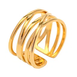 Avyana Gold-Plated Stainless Steel Layered Lines Finger Ring image 4