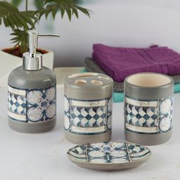 Kookee Grey 4 piece Abstract Ceramic Bath Accessories Set-picture-24