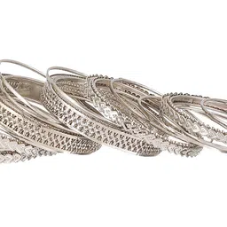 Jazz and Sizzle Set Of 18 Silver-Plated Oxidised Textured Bangles image 3