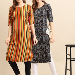 7threads KALINI Women Set Of 2 Orange & Black Printed Crepe Kurta-picture-47