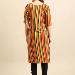 7threads KALINI Women Pack Of 2 Orange & Blue Striped Block Print Crepe Kurtas image 3