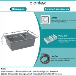 plantex Kitchen Sink/Single Bowl Kichen Sink with Hose Pipe & Square Coupling-(24x18 in) Under Counter Basin image 4