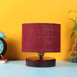 new era Classic Wooden Night Lamp with Jute Shade (Brown & Maroon) image 2