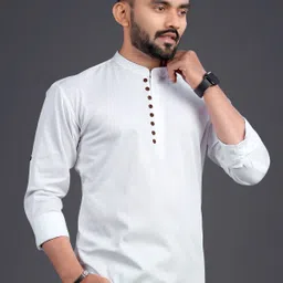 sopani Men Solid Cotton Blend Straight Kurta image 4