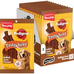 pedigree Meat Jerky Grilled Liver Adult Dog Meaty Treat - 80 gm (Pack Of 12) Liver Dog Treat image 1