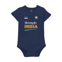 Zeezeezoo Infant Kids Navy Blue Cheering For India Printed Cotton Bodysuit-image-15