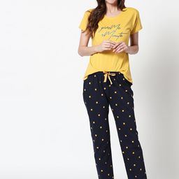 Zeyo Women Yellow & Black Printed Pure Cotton Night suit-picture-36