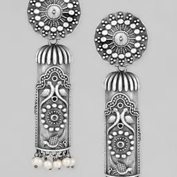 Rubans Silver-Toned & Cream-Coloured Classic Drop Earrings image 2