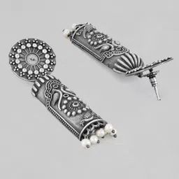 Rubans Silver-Toned & Cream-Coloured Classic Drop Earrings image 3