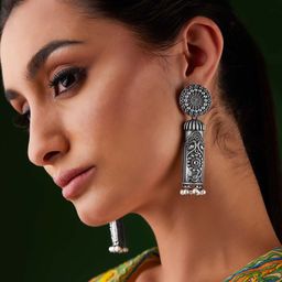Rubans Silver-Toned & Cream-Coloured Classic Drop Earrings-picture-39