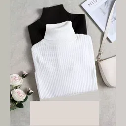 gulika Men Solid High Neck White, Black Sweater-picture-26