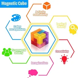 inos 54‑Piece Magnetic Puzzle Cube with 7 Pre‑formed Shapes & Guide Cards image 3