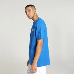 puma Men Solid Crew Neck Pure Cotton Blue T-Shirt image 2