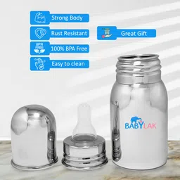 babylak Baby Milk Bottle Steel Feeding Bottle With Silicone Nipple Steel bottle For Kids - 150 ml image 3