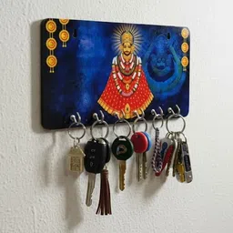 ringry Khatu Shyam Baba 3D UV Printed Wooden Key Holder (7.5x4.25 inch) Wood Key Holder image 2