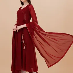 pmd fashion Solid, Striped Georgette Stitched Anarkali Gown image 3