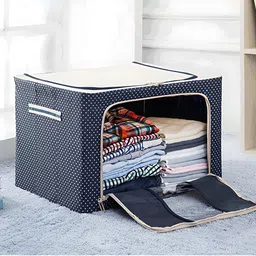 fuelbyte Polyester 66 Liter Foldable Clothes Storage Box Stackable Organizer Bag with Zipper Storage Basket-picture-26