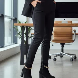 shoetopia Black Suede-Look Platform Ankle Boots with Gold Chain Detail For Women & Girls Boots For Women-picture-36