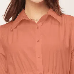 Moomaya Shirt Collar Long Cuffed Sleeves Flared Maxi Dress image 3