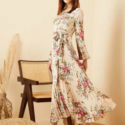 Berrylush Floral Print Bell Sleeve Crepe A-Line Maxi Dress image 3