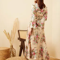 Berrylush Floral Print Bell Sleeve Crepe A-Line Maxi Dress image 4