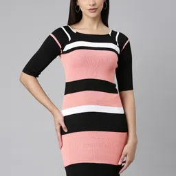 SHOWOFF Colourblocked Ribbed Casual T-shirt Dress-picture-19