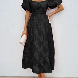 JC Mode Women Self Design Strapless Puff Sleeves Bandeau Maxi Dress image 5