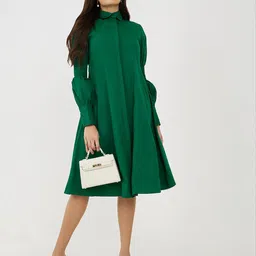 Styli Women Solid Shirt Midi Dress with Long Sleeve-image-32