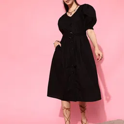 STREET 9 Women Black A-Line Puff Sleeves Dress-image-89