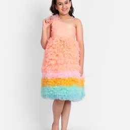TILISM Girls Embellished One Shoulder Net A-line Dress-picture-44