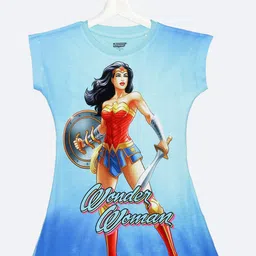 YK Justice League Girls Blue Wonder woman Printed T-shirt Dress-picture-28