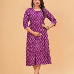 TANISHA Ethnic Motifs Printed Maternity Fit & Flare Dress-picture-16