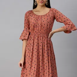 SHOWOFF Women Brown & Black Floral A-Line Dress-picture-5