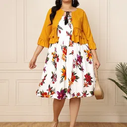 vibes by deebaco DEEBACO Floral Printed Flared Tie-Up Neck A-Line Dress-picture-23