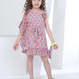 Peppermint Floral Print Flutter Sleeve Chiffon A-Line Dress image 1