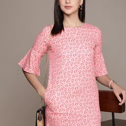 French Connection Floral Print Bell Sleeve Knitted A-Line Dress-image-0