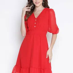 DRAAX Fashions Self Design V-Nek Smocked A-Line Dress-picture-22
