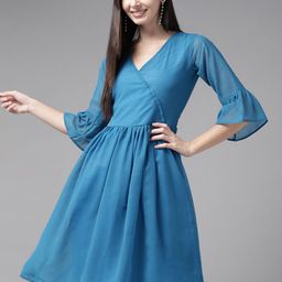 BAESD Bell Sleeve Georgette Fit and Flare Dress-picture-19