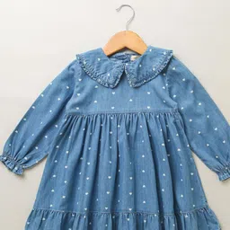 Sweetlime By AS Girls Conversational Printed Peter Pan Collar Cotton Denim A-Line Dress-picture-30