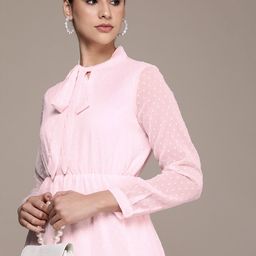 French Connection Dobby Keyhole Neck With Gathers A-Line Dress-picture-19