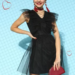 Athena Black Solid Tulle A-Line Dress-picture-10