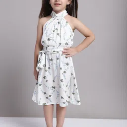 MINI & MING Girls Floral Printed Waist Tie-Ups Fit & Flare Dress-picture-24
