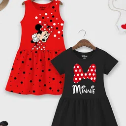 YK Disney Girls Pack Of 2 Minnie Mouse Printed Gathered Cotton A-Line Dresses-picture-31